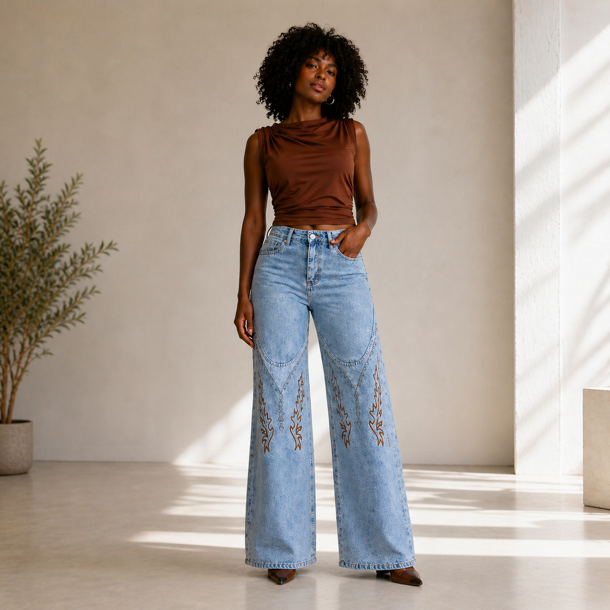 Jean Wide Leg Taille Haute Femme Tendance - Lot de 50 Pièces