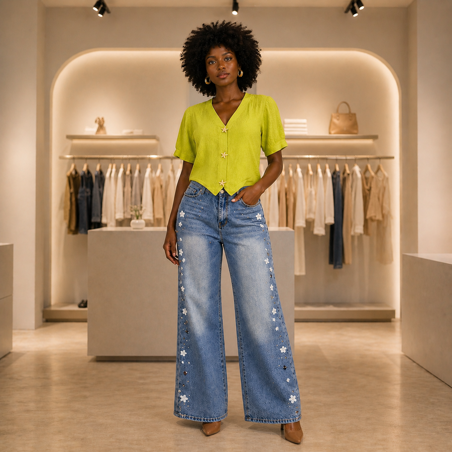 Jean Wide Leg Taille Haute Femme Tendance - Lot de 50 Pièces